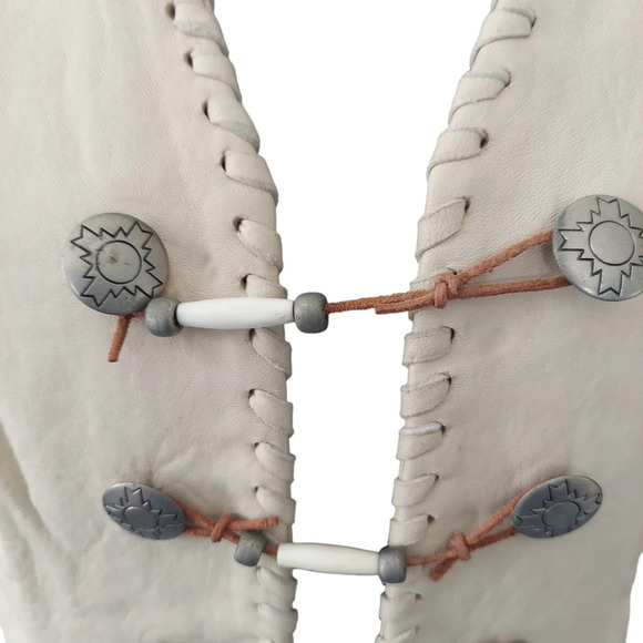 Pioneer Wear Vintage NOS Bone Cream Leather Fully Lined Western Cowgirl Vest - Picture 11 of 16